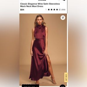 Lulus Classic Elegance Wine Satin Sleeveless Mock Neck Maxi Dress